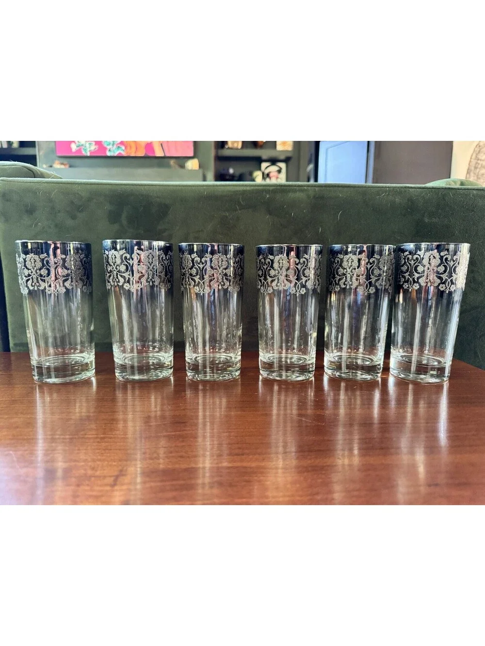 6 Vintage MCM Royal Luster Silver Madeira Highball Glasses - Mint Condition